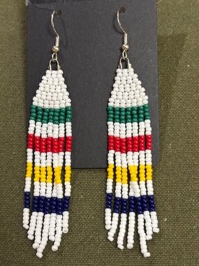 HBC Beaded Fringe Earrings. Only tried on; like new! Made by a Red River Métis.